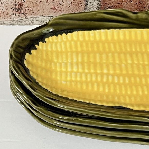 VINTAGE 4 Ceramic Yellow Corn On The Cob Dish Holder Cradle Made in Portugal - Picture 10 of 17